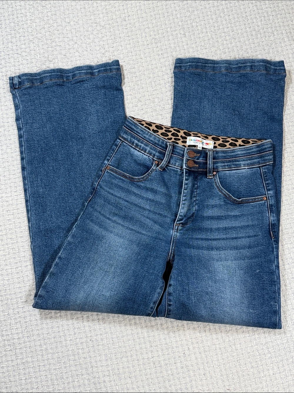 Women’s Blue Wide Leg Jeans - Leopard Trim Waist